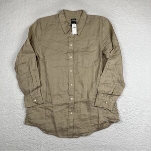 GAP WNS BOYFRIEND Casual Tan Button-Down Shirt 100%linen